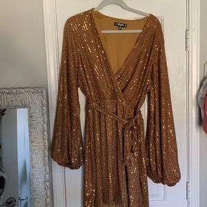 Misguided gold sequin wrap dress